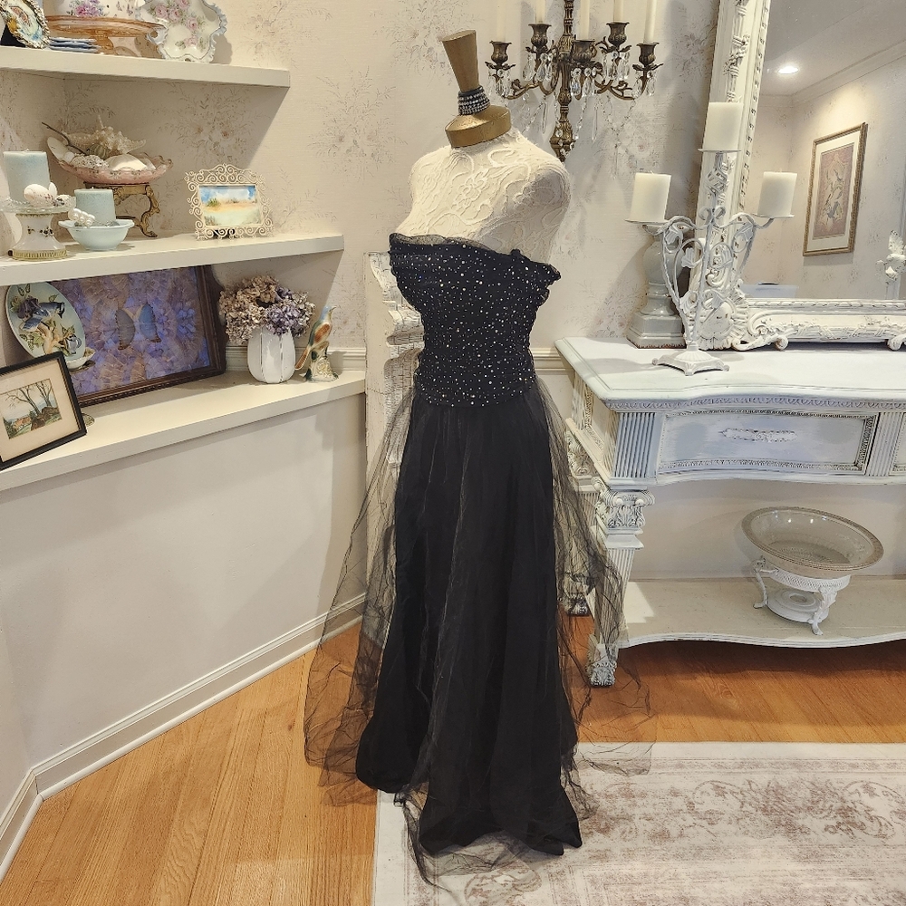 Whimsigoth Tulle Sparkle Ballerina Prom Dress Gown S Y2K Vintage Black Goth